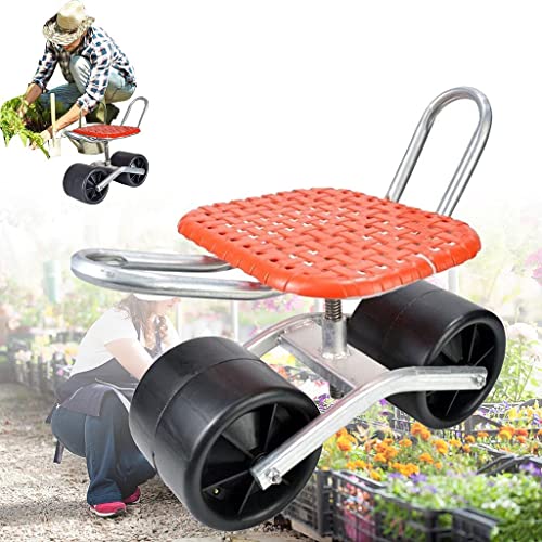 Preisvergleich Produktbild Gartenarbeit Rollsitz Rollwagen, Fahrbarer Gartensitz, Gartenhaus Rollsitz, Höhenverstellbarer Sitz 360° Rotating für Pflücken, Unkraut Jäten