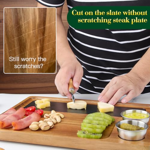 Tabla de cortar y servir de madera acacia con pizarra natural miniatura 4