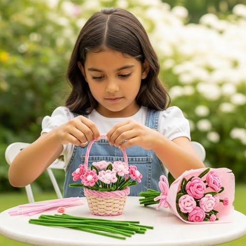 Image of Caydo 200 Pieces Pink Pipe Cleaners for Flowers | Thick Fluffy Craft Chenille Stems for Arts Crafts Projects Making and Creative Home Decorations
