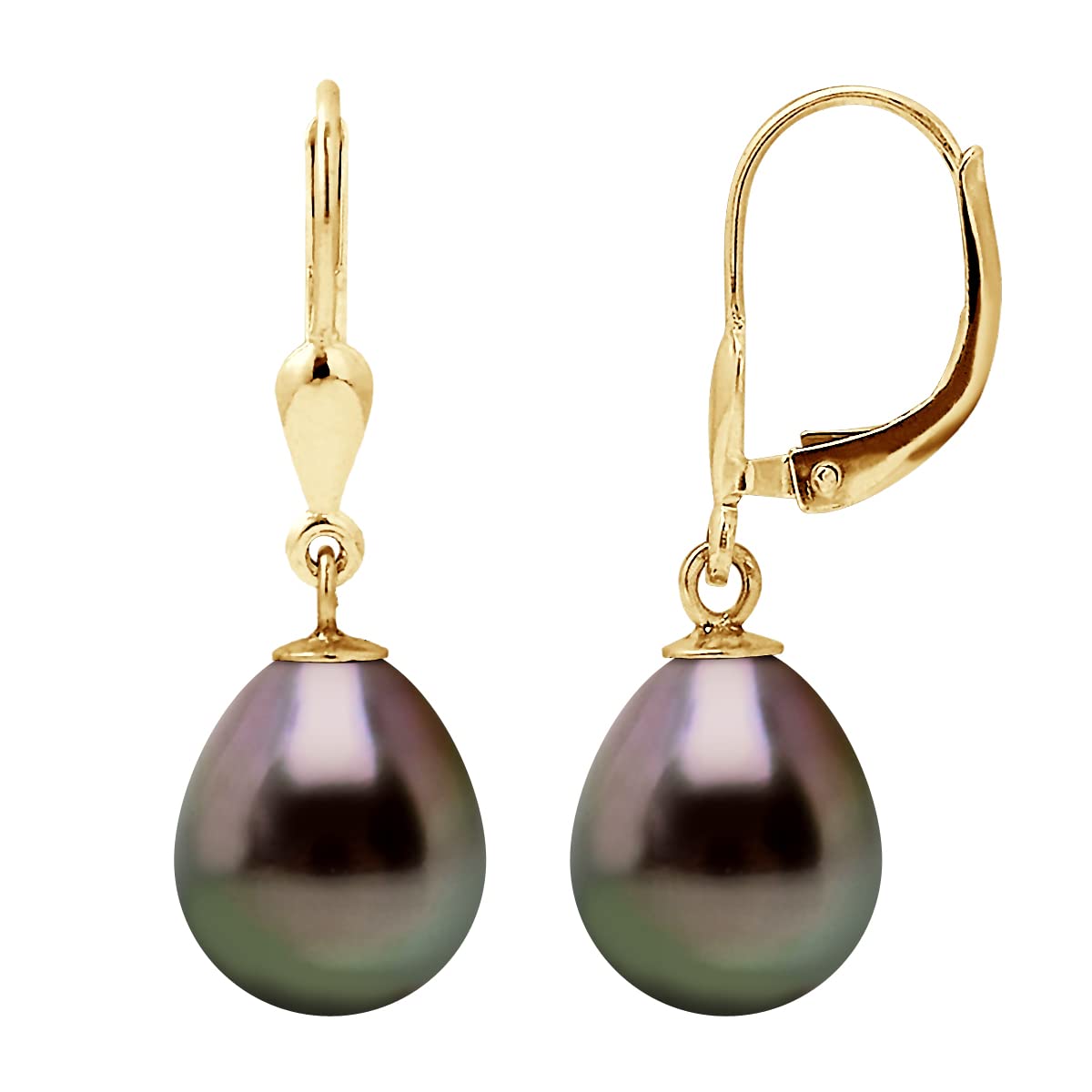 PEARLS & COLORS - Orecchini Pendenti in Oro di perle coltivate di Tahiti da 9-10 mm - Qualità A+ - Gioielli da donna