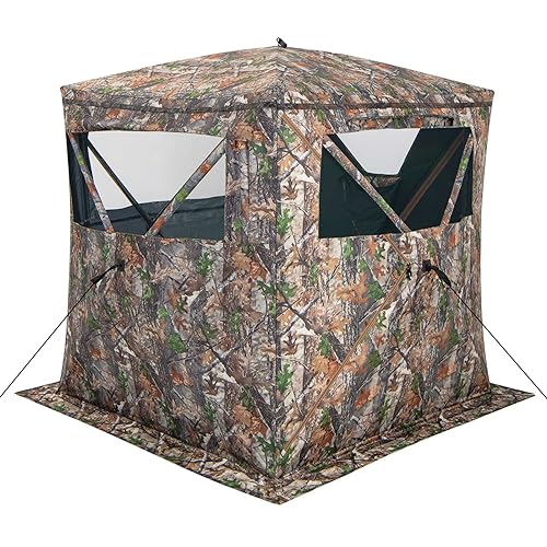 COSTWAY Tenda da Caccia Portatile a 270 Gradi Trasparente, Tenda a Caccia per 2-3 Persone con Finestre Scorrevoli Silenziose, Borsa per Trasporto