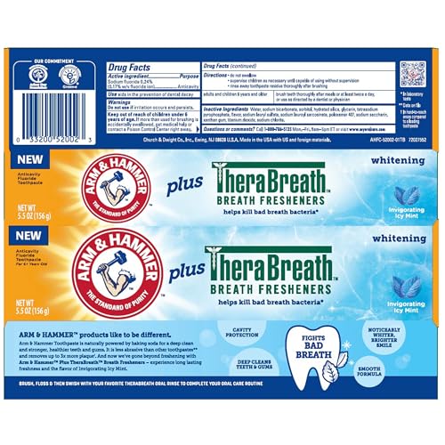 ARM & HAMMER Toothpaste Plus Thera, 6 Pack, ICY Mint, Anticavity Fluoride Toothpaste with Baking Soda, Whitening Enamel Strengthening Toothpaste, Travel Size 0.9 Oz - image 3