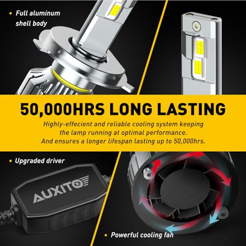 Image of AUXITO H4 Bulbs, 900% Brightness 6500K Cool White, CSP Chips 9003 Fog Lamps Replacement, Play and Plug, Pack of 2