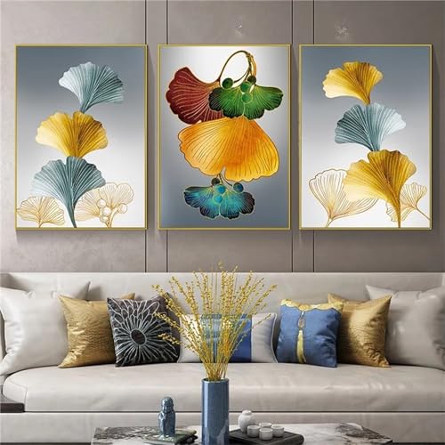 Peinture diamant DIY Ginkgo Biloba | Set de 3 tableaux 60x90cm Jaxiaco pour loisirs créatifs