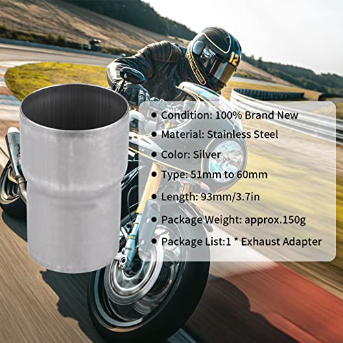 Qiilu Auspuffrohr Reduzierstück, 51mm bis 60mm Motorrad Auspuffrohr Adapter Minderer Schalldämpfer Edelstahl