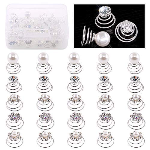 Glarks 30Pcs 5 Styles Spiral Hair Pins Swirl Hair Twists Coils Hair Clip Accessories with Crystal or Pearl for Gift, Wedding, Bridal, Prom, Party, and Special Event
