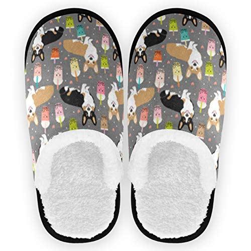 visesunny Cozy Fuzzy Plush Fleece Slippers for Women Men Corgi Bubble Tea Soft Memory Foam Ladies House Shoes Warm Bedroom Flat Shoe Indoor Outdoor