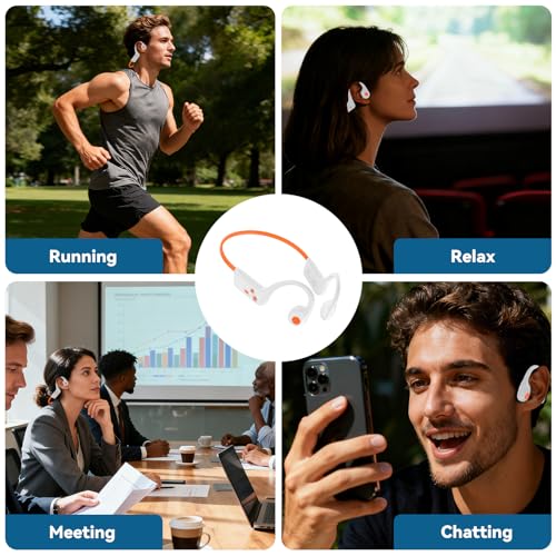 Image of Bone Conduction Headphones, Bluetooth 6.0 Open Ear Headphones with Mic, Type-C Quick Charge, Long Battery Life, IPX5 Sweatproof, Lightweight Comfortable for Gym, Sports, and Driving(Beige Orange)