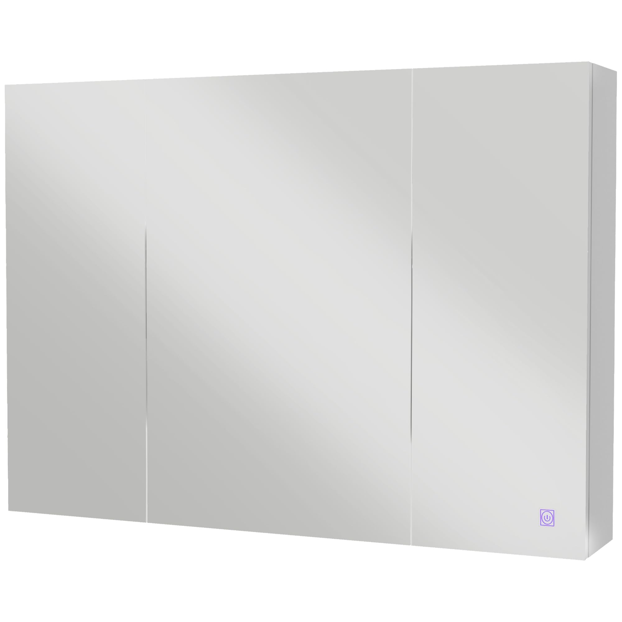 kleankin - Armario de Pared con Espejo con iluminación LED de baño 2 en 1, Mueble con 3 Puertas, 5 Compartimentos y estantes Altura Ajustable, Dim. 90 x 15 x 65 cm, Color Blanco