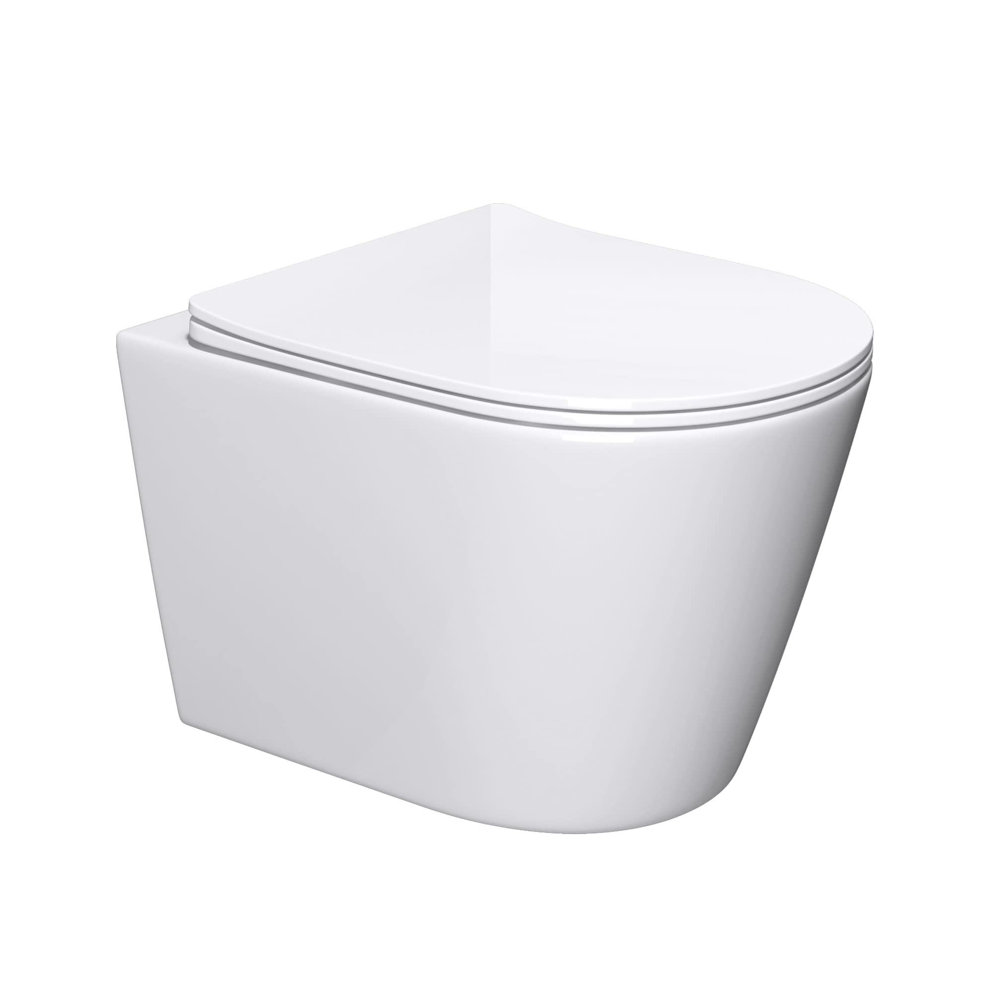 Mai & Mai Hänge WC Toilette Wand-WC Spülrandlos Weiß aus Keramik Wandmontage mit Absenkautomatik Aachen108-kurz