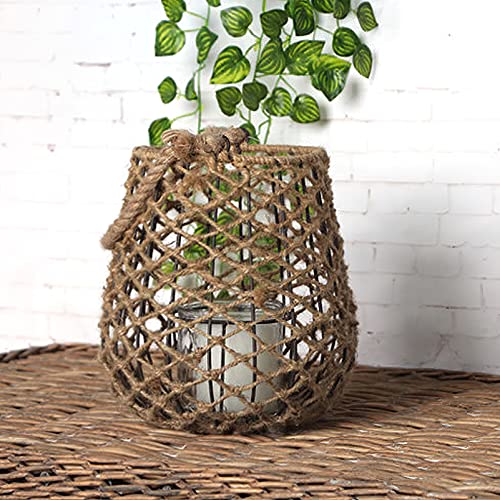 Woven Candle Lantern Rustic Candlestick Basket With Handle Garden Hanging Decoration For Front Porch Centerpieces Fireplace Medium #TOP4