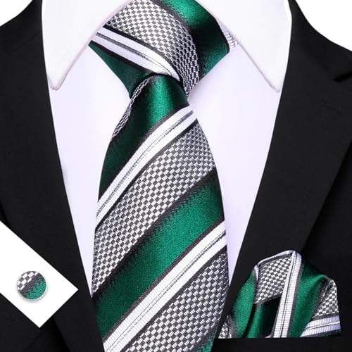 Image of Barry.Wang Mens Tie Set Plaid Check Neckties Formal Business Wedding Luxury Pocket Square Cufflinks