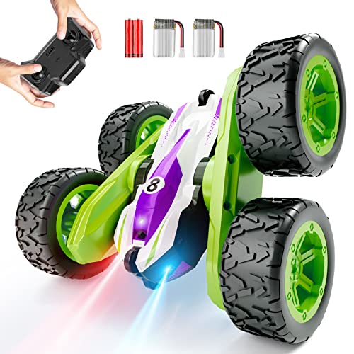Tecnock Remote Control Car for Kids,360 Â° Rotating Double Sided Flip RC Stunt Car,2.4Ghz 4WD Toy Car with Rechargeable Battery for 60 Min Play,Great Gifts for Boys and Girls(Green)