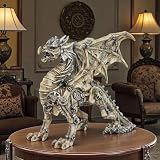 Dragon doré steampunk : cette figurine de dragon présente des détails mécaniques complexes avec des engrenages et des finitions métalliques dans des tons dorés, argentés et cuivrés capturant l'esthétique classique steampunk