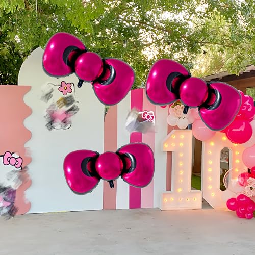 Image of 38 Inch 3 PCS Kitt.y Hello Pink Bow Balloons /Baby Shower Decorations for Girl /coquette Birthday Decorations for Girl /Bow Foil Balloons for Girls Gender Reveal /Cartoon Cat Birthday Party Supply