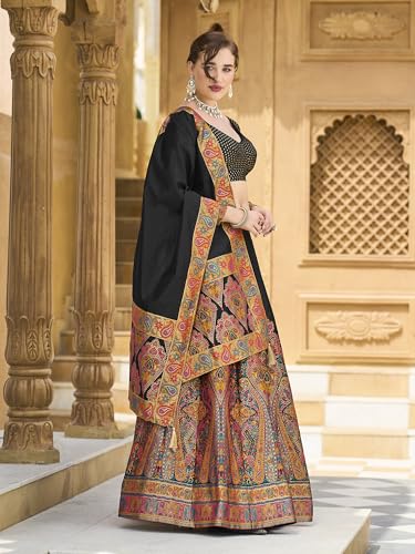 Image of PURVAJA Women's Jacquard Semi-Stitched Lehenga choli