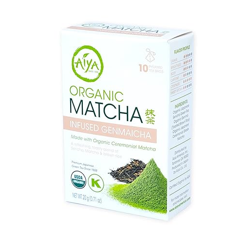 Aiya Organic Matcha Infundido Genmaicha Té verde Matcha Ceremonial Orgánico Genmaicha Orgánica 10 unidades