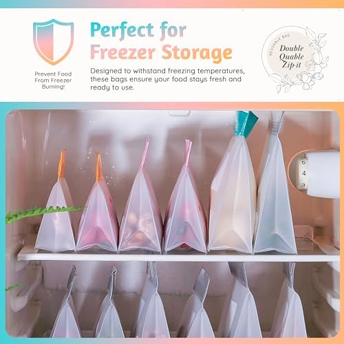 Reusable Food Storage Bags – 10-Pack Stand-Up, BPA-Free, Freezer, Dishwasher Safe, & Eco-Friendly – 5 L, 5 M Bags – Airtight Leakproof Sandwich, Snack, Travel & Make-Up baggies (Grey) - Thumbnail 5