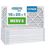 Aerostar 16x25x1 Air Filter MERV 8 (Removes Mold, Pollen, Dust & Lint) - Electrostatic MPR 600 & FPR 5 - Pleated HVAC AC Furnace Air Filters - Pack of 12