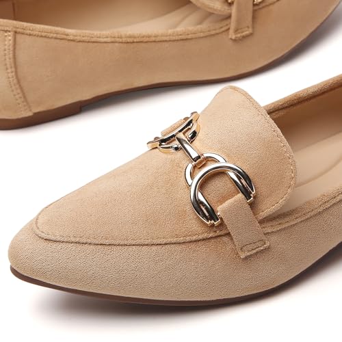 Image of Tilocow Metal Chain Loafers Flats for Women Pointed Toe Slip on Flats Dressy Casual Comfortable Work Business Shoes