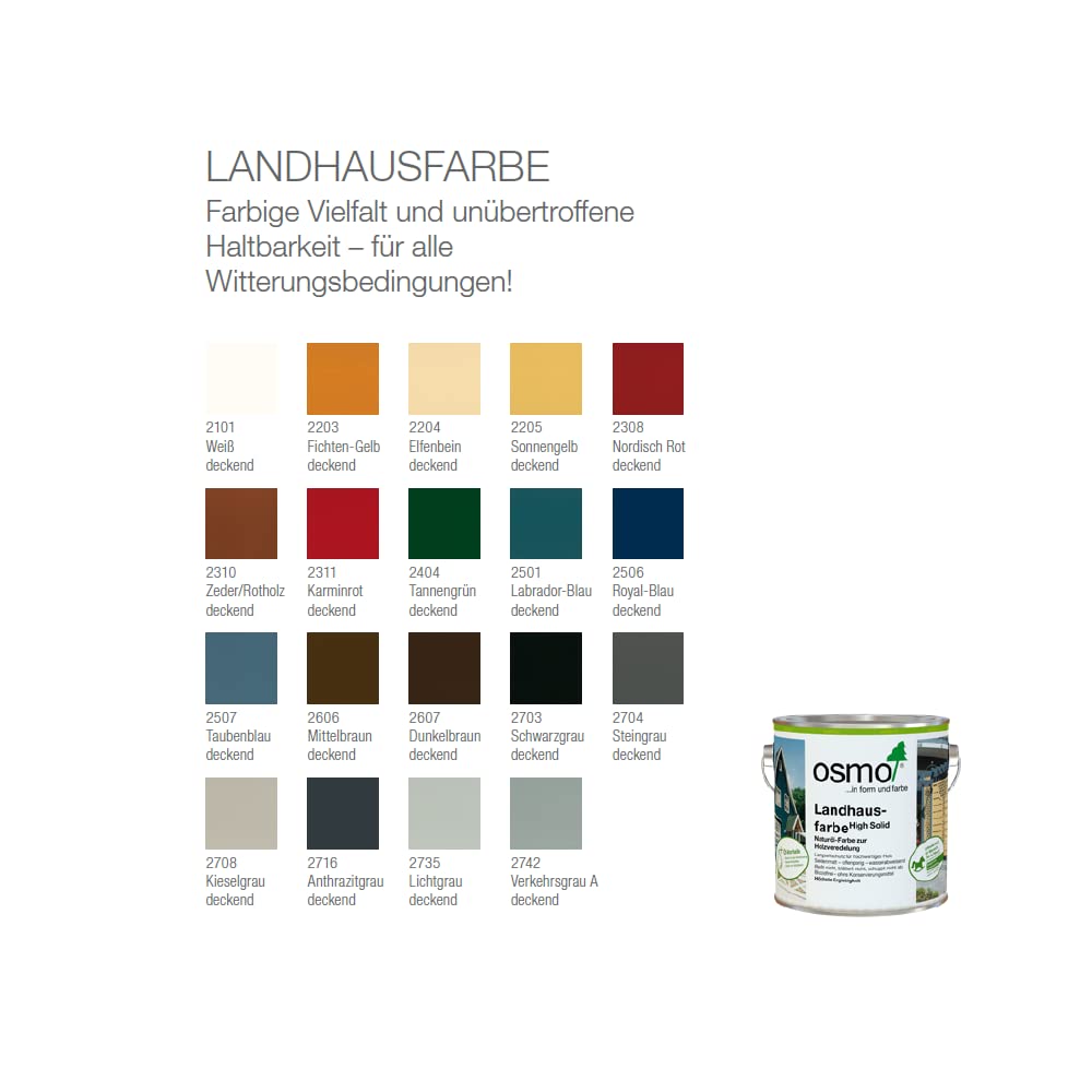 Osmo Landhausfarbe High Solid 0,75 L Wetterschutzfarbe Wasserabweisend Weiß 2101 + Pinsel