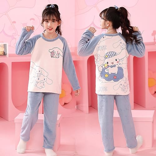 Cartoon Fleece Pajamas Set Petite Women Girls Lounge Set Comfy Sleepwear Long Sleeve Top and Pants 2 Piece PJ Sets, Blue, 2XS3