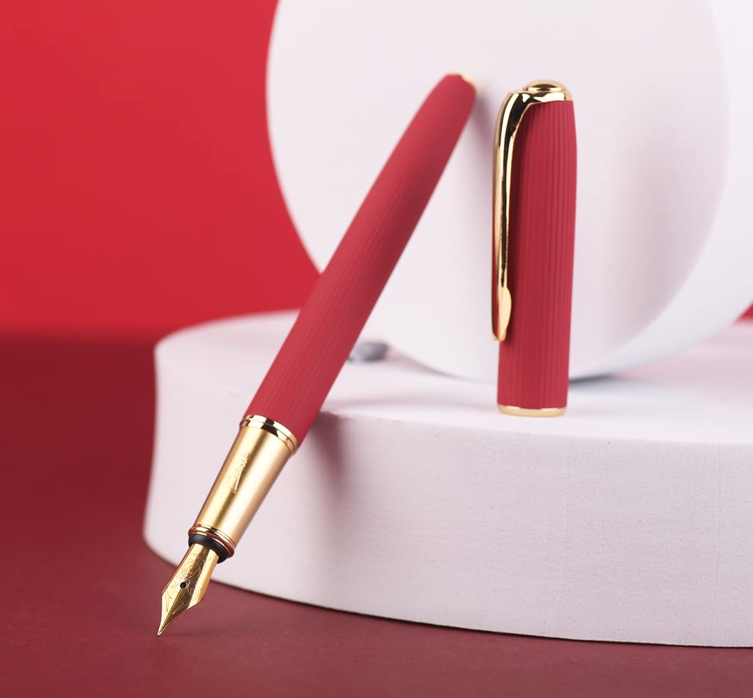 Picasso 916 Natural Series Stylo plume en métal avec coffret cadeau (pointe F 0,35 mm, rouge érable)