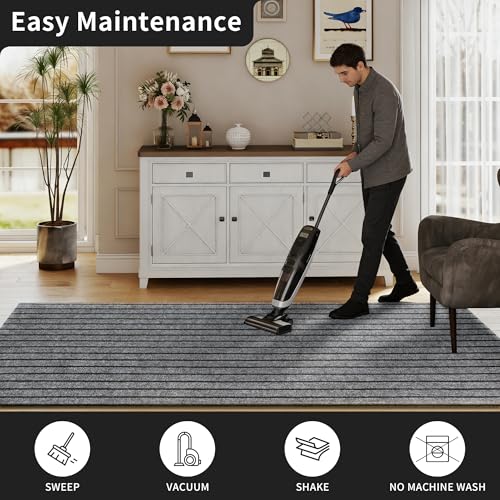 Image of 2ft x 8ft Runner Rug, Non Slip Indoor Outdoor Rugs, Waterproof Low Profile Carpet Runners for Hallway Entryway Kitchen Garage Patio Balcony, Custom, Grey Stripes