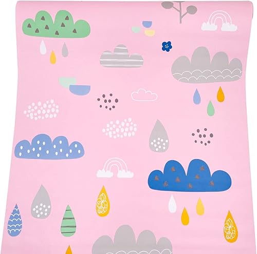 Miniatura 9 de Revestimiento de estante rosa con diseño de nube de arco iris autoadhesivo para cajón, decoración de pared de dibujos animados, armario escolar para