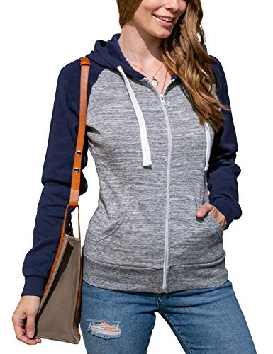Doublju Womens Casual Raglan Full Zip Fleece Hoodie Jacket with Pocket MELANGENAVY S