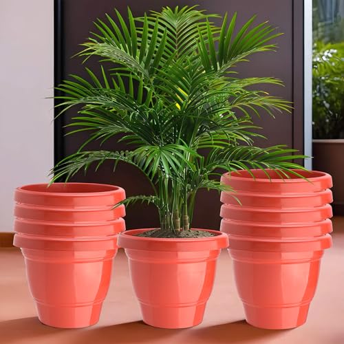 Image of Kuber Industries (Pack of 10) Flower Pot | 2-Layer Fuldani Flower Pot (8 Inch) Pots for Terrace, Garden | Phooldaan for Home D?cor | Synergy Indoor Plant Stand | Pots Stand for Plants | Red