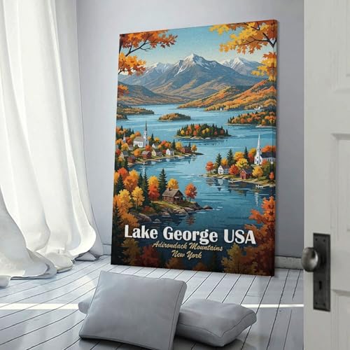 Tableaux à l'huile d'automne Lake George USA, toile artistique haut de gamme 40x60