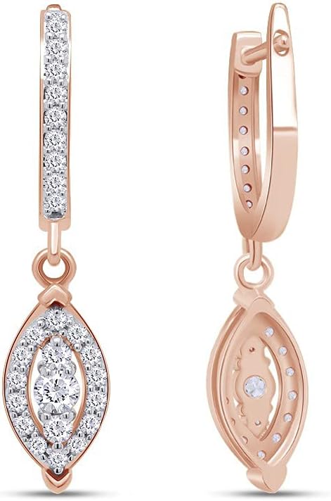 1 Carat (Cttw) Round Cut Lab Grown Diamond Marquise Frame Dangle Earrings In 10K Solid Gold Jewelry For Women