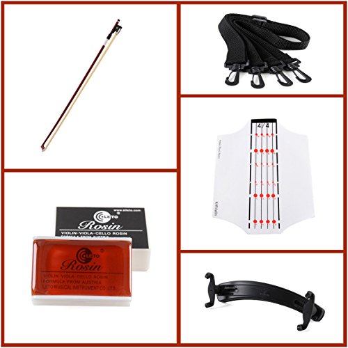Aileen Solidwood Ebony Kids Students Beginners Violin Rental Shop Preference Outfit with Case, Rosin, Premium Strings, Shoulder Rest, Fingerboard Sticker (4/4)