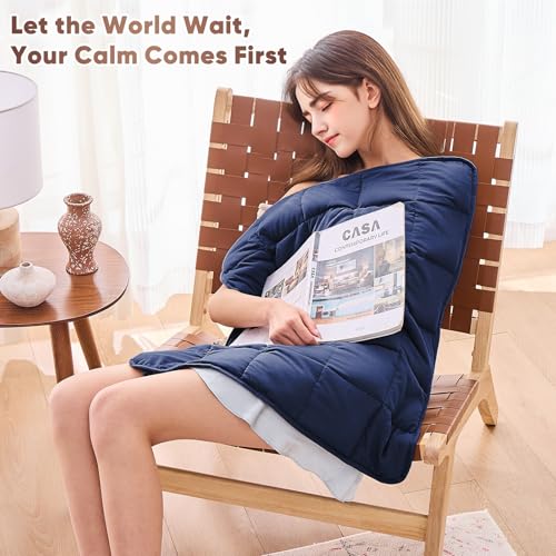 Weighted Lap Blanket for Adults 5lbs, 29"x33" Cooling Heavy Throw Blanket, Portable Travel Weighted Blankets, Soft Small Blankets Gift for Sleeping, Navy Blue