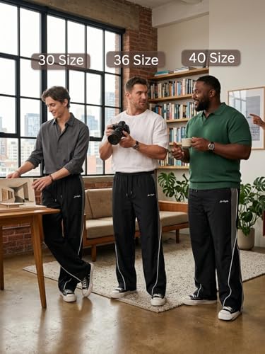 Image of GRECIILOOKS Track Pants for Men Baggy Wide Leg Korean Streetwear Trousers | Relaxed Fit Baggy Pants for Men with Drawstring Waist | Casual Oversized Lower for Travel, College & Everyday Wear