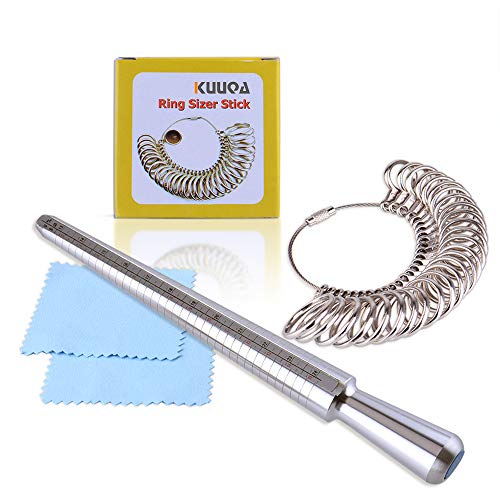 Kuuqa Aluminium Ring Sizer Mandrel and Stainless Iron Ring Sizer Guage Set with 2 Piece Jewelry Polishing Cloth