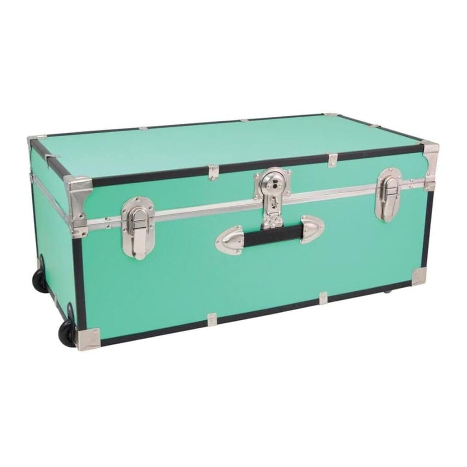 HomeStock Rustic Romance Heavy Duty 30" Under Bed College Storage Trunk with Lock, Latch Closure Type, 15.75" D x 30" W x 12.25" H, Ideal Camp Dorm Room Trunk Footlocker Teal