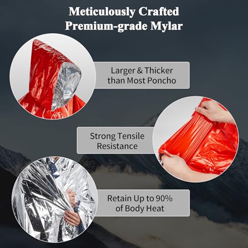 Image of Emergency Rain Poncho(4-Piece) and Thermal Blanket (6-Piece),Outdoor Emergency Poncho and Mylar Blanket Liner,Waterproof Space Mylar Blankets and rain Poncho for Camping or Car Emergencies