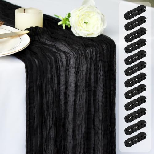 Dekafri Black Cheesecloth Table Runner 12 Pack 120 Inch Cheese Cloth Table Runner 10ft Long Gauze Table Runners for Wedding Decor Bridal Shower Baby Shower Party Table Decorations
