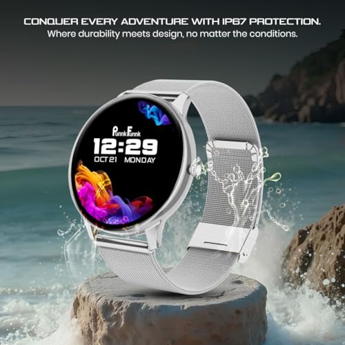 Image of PunnkFunnk Glavito Round Dial Smartwatch 1.49 inch AMOLED Display, 100+ Sports Modes, Health Tracking, Bluetooth Calling, Functional Crown Control, 100+ Watch Faces for Men & Women (Millanese Silver)