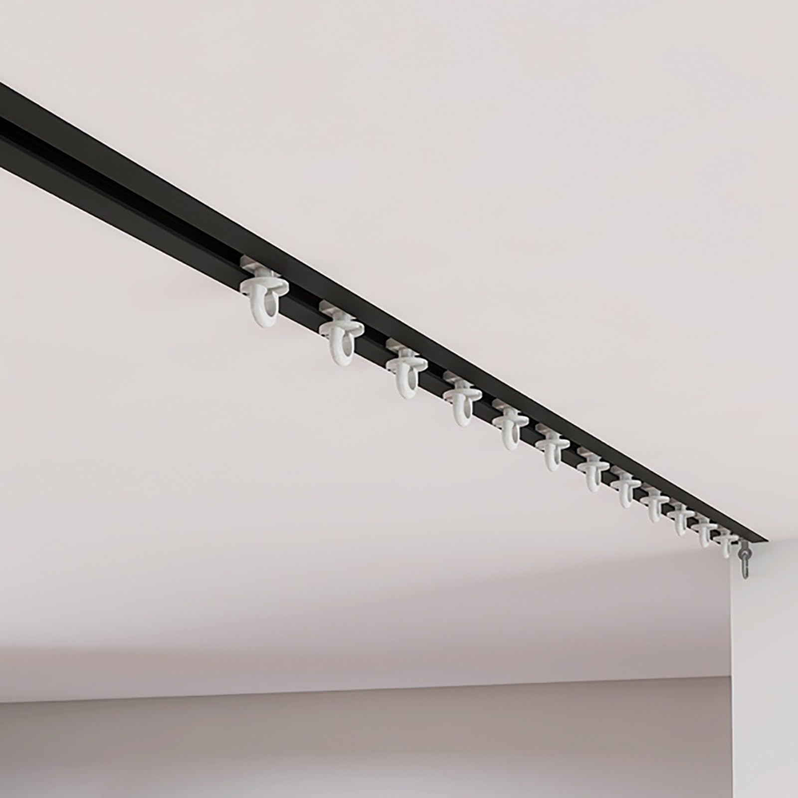 Aluminiowy przesuwny, regulowany, 19 m, zaciemniający drążek działowy do prywatności, system montażu na suficie, do zasłon i kurtek (czarny 8,8 m)