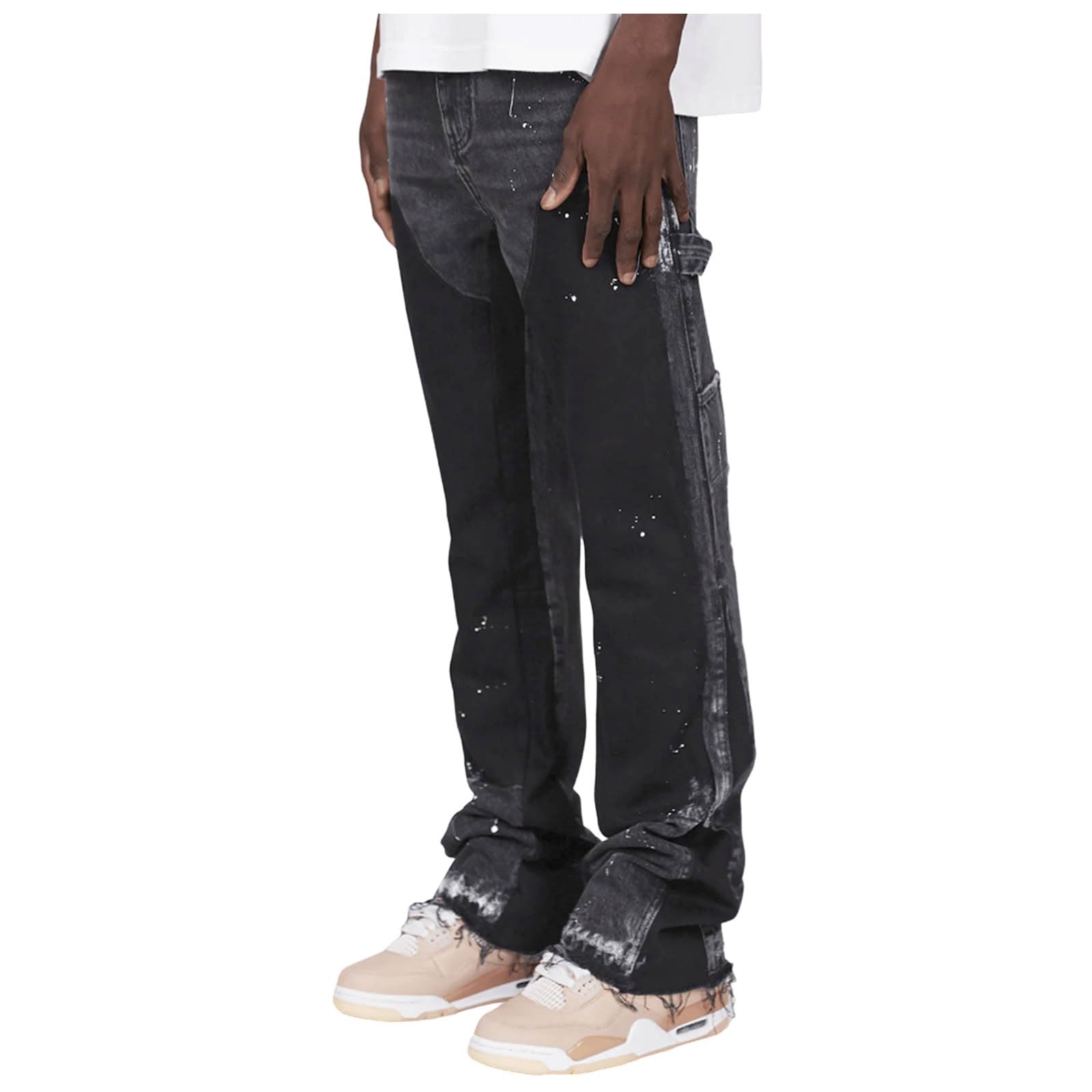 Stacked - Jeans svasati da uomo, elasticizzati, skinny, cargo, in denim, stile hip hop, per il tempo libero, con stampa a blocchi di colore, pantaloni svasati