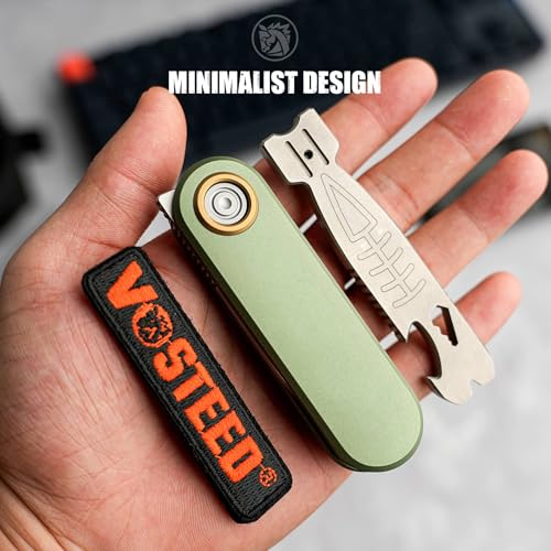 Image of Vosteed Corgi V Pocket Knife - 2.36 inch 14C28N Stonewash Blade - Patented Vanchor Lock, Green Aluminum Handle - EDC Knife Hiking Folding Knife - A3702