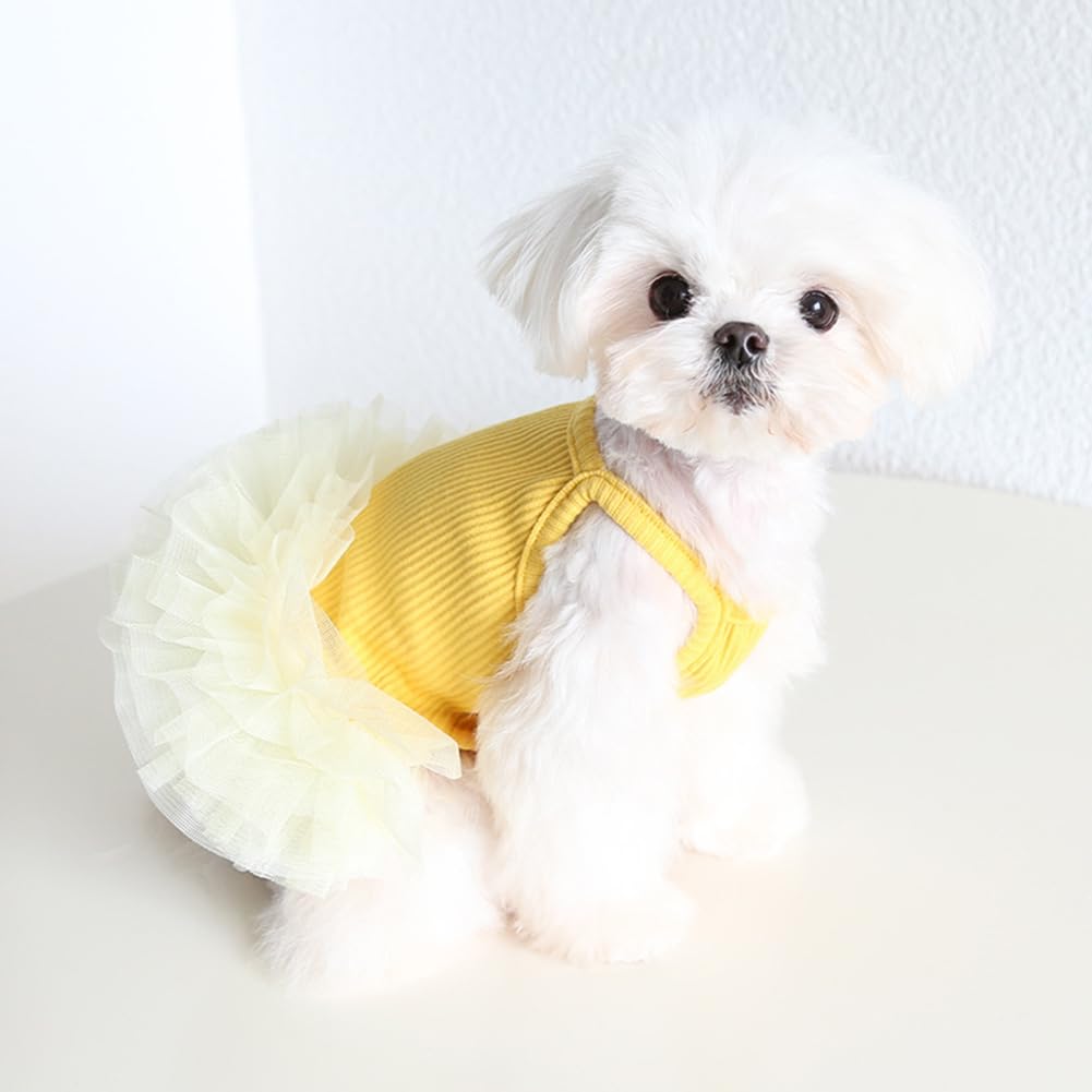 Furbabycare Elegant Princess Dress Tutu Queen Style with Bowknot for Small, Extra Small Dog Teddy, Pug, Chihuahua, Shih Tzu, Yorkshire Terriers A-Yellow S