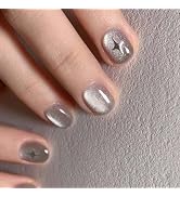 Square Press on Nails Short Fake Nails Star with Glitter False Nails Design Reusable Acrylic Full...