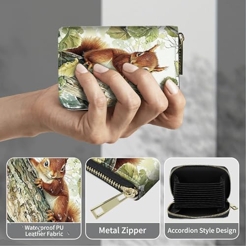 Image of Cute Credit Card Holder with Zipper, Squirrel RFID-Blocking Card Case Small Wallet for Women Men, Multi-slot Card Organizer Case Travel Accordion Wallet