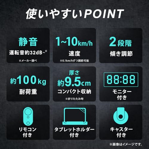 アイリスプラザ ウォーキングマシン ホワイト 速度1~10Km 傾き2段階 静音 5段階構造 コンパクト収納9.5cm 巻き込み防止バー リモコン タブレットホルダー キャスター VIR－005TK