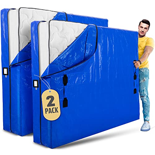 Mattress Bags for Moving with 8 Handles - Extra-Thick Mattress Bag for Moving - Reusable Mattress Storage Bag - Mattress Cover for Moving with Zipper, Moving Mattress Bag Protector (Queen - 2 Pack,