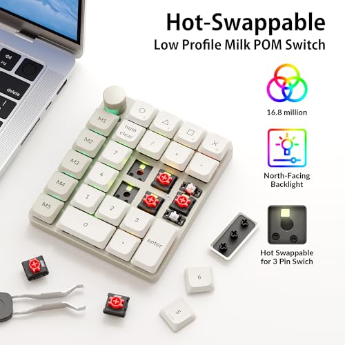 Image of Keychron K0 Max QMK Wireless Custom Number Low-Profile RGB Backlit (Hot-Swappable) Red Switch Keypad, 2.4 GHz & Bluetooth 5.3 Connection, 1000Hz Polling Rate - Retro Version